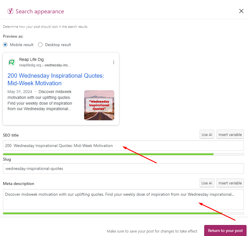 Optimize meta descriptions and meta titles